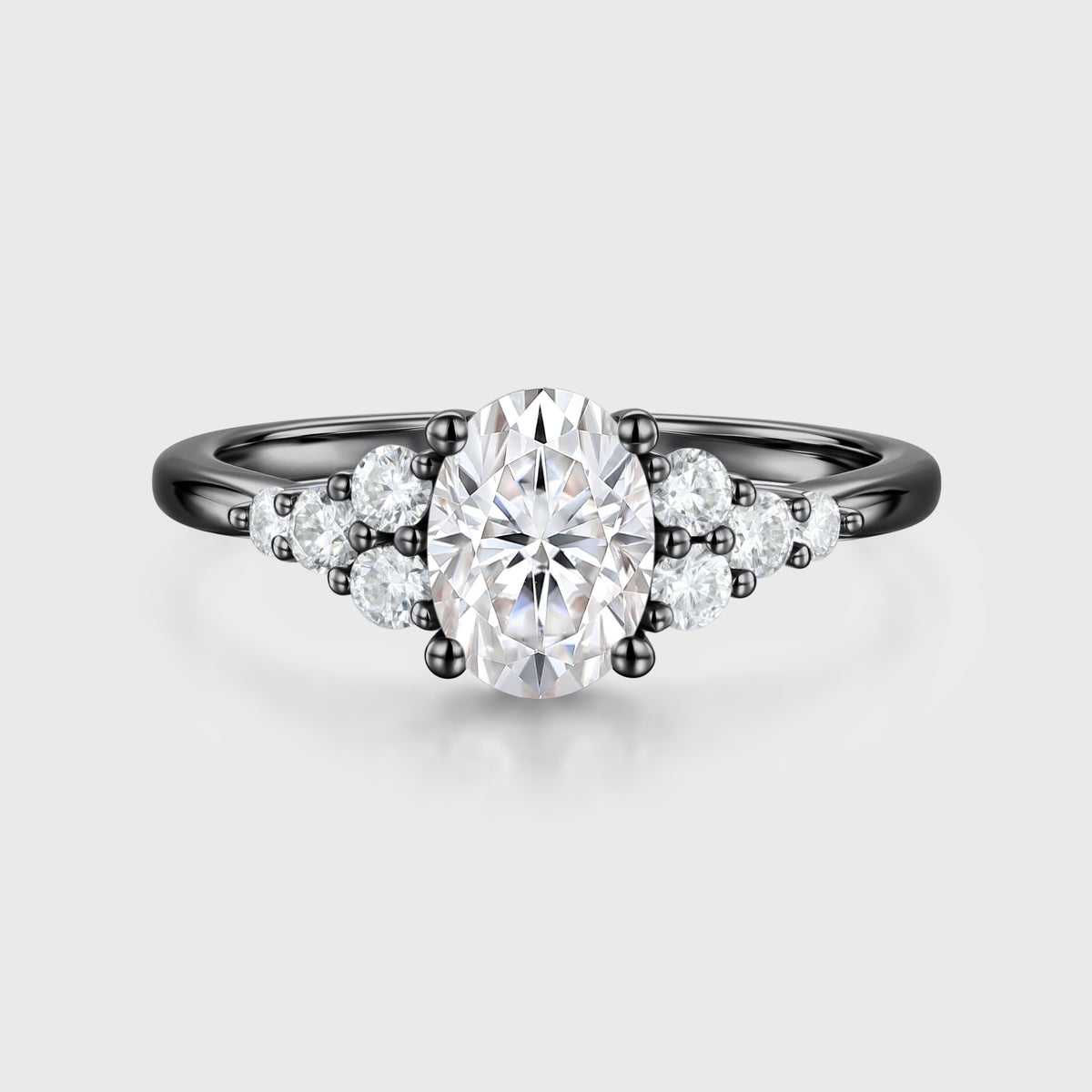 1.5Carat Oval cut Moissanite Cluster Engagement Ring