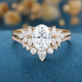 1.5 Carat Vintage Oval cut Moissanite Cluster Engagement ring Bridal Set