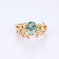 Nature Inspired Oval cut Moss Agate Leaf Gold ring set