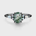 Natural Green Moss Agate Oval cut cluster Engagement Ring