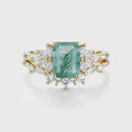 Emerald cut Moss Agate Engagement ring Bridal Set