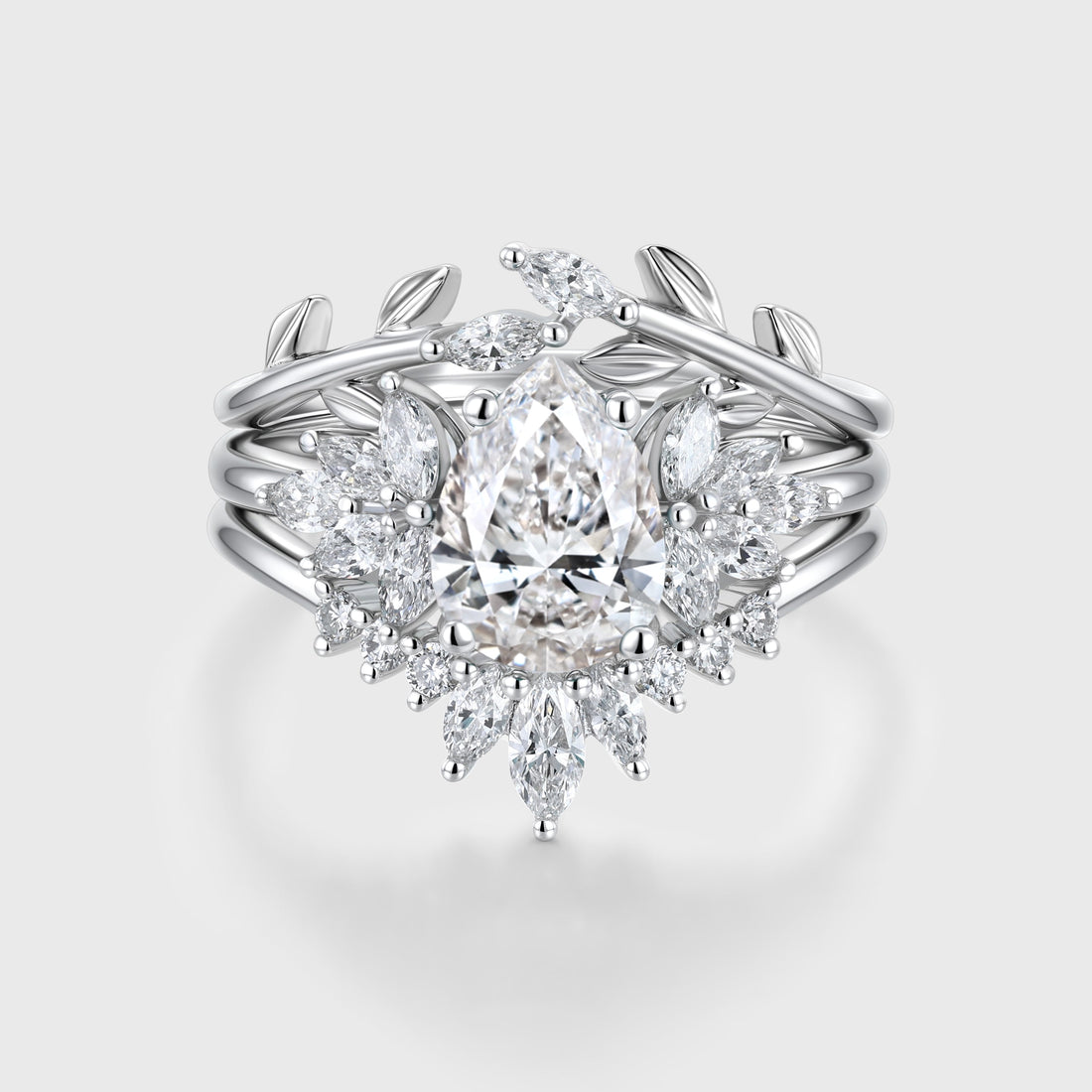 1.0CT~5.0CT Pear cut Lab Grown Diamond Cluster Engagement Ring Set (Copy)