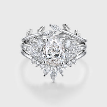 1.0CT~5.0CT Pear cut Lab Grown Diamond Cluster Engagement Ring Set (Copy)