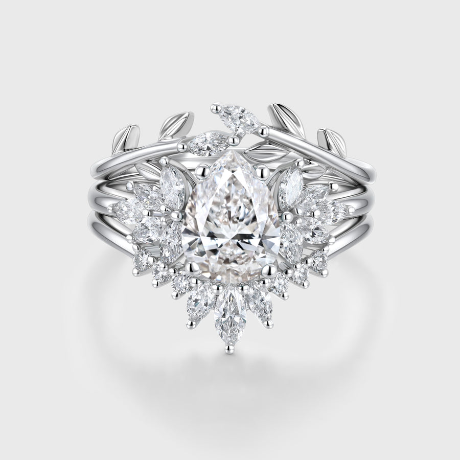 1.0CT~5.0CT Pear cut Lab Grown Diamond Cluster Engagement Ring Set (Copy)