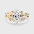 Oval cut Lab-Grown Diamond Engagement ring Rose gold Cluster Opal Curved Diamond Wedding Bridal Set