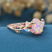 Inspired Pear cut Lab Pink Opal Matching Moonstone | Amethyst Solid Gold Engagement Ring