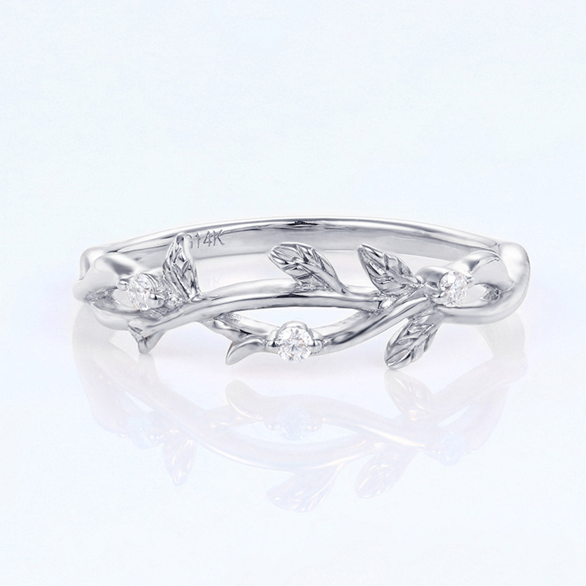 Nature Inspired moissanite | Diamonds Leaf branch stacking Gold wedding ring