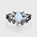 Pear cut Opal Cluster Engagement ring Bridal Set