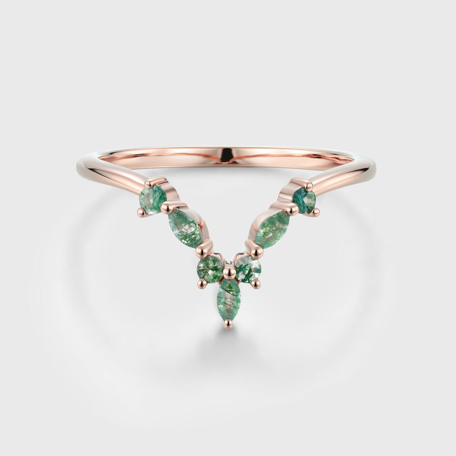 Moss Agate Curved Wedding Band Matching Engagement ring