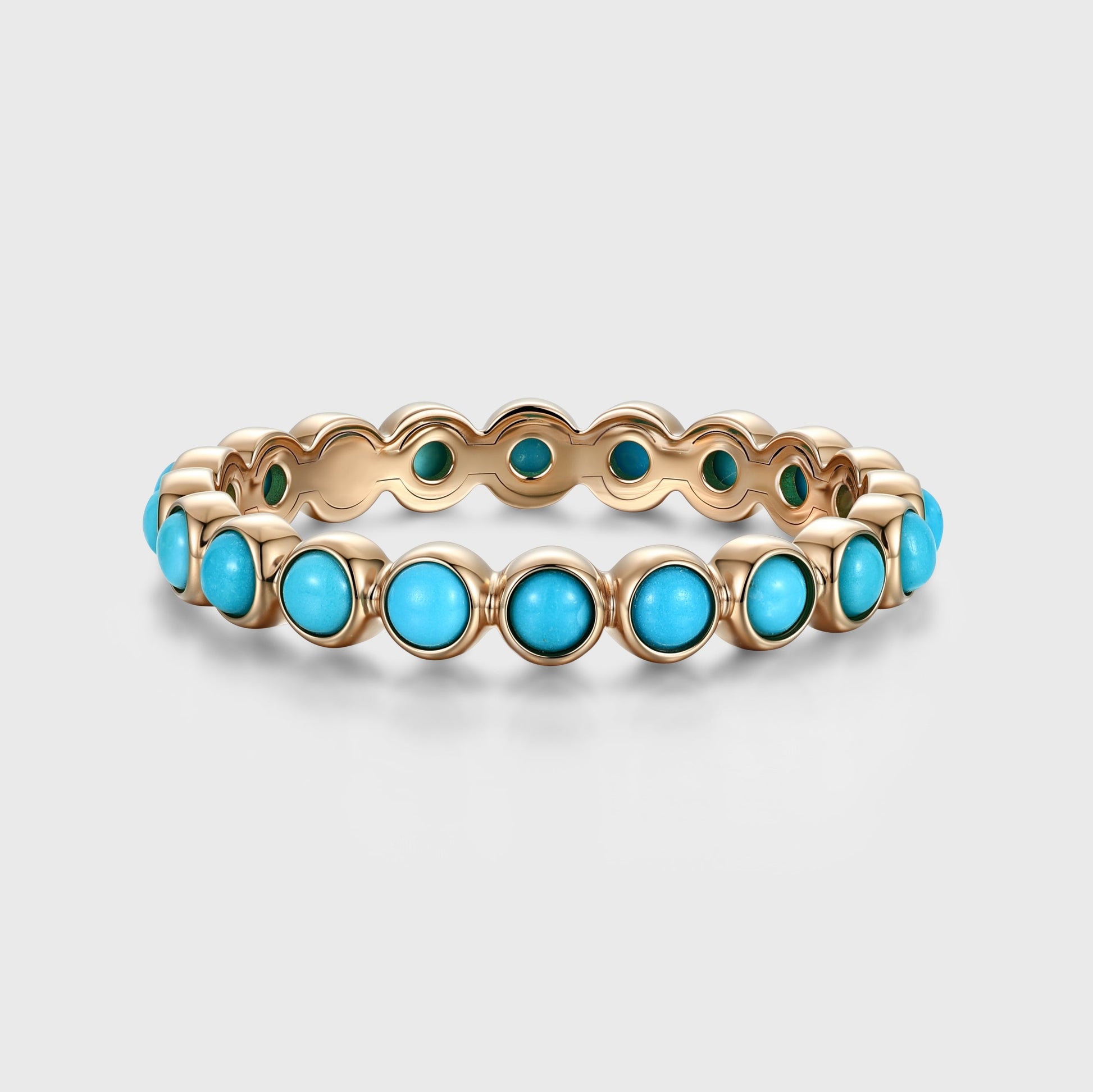 Bezel setting Round cut Turquoise Full Eternity Gold Wedding Band