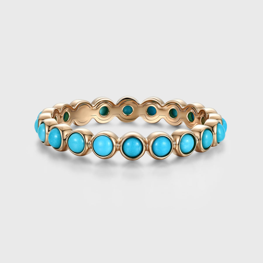Bezel setting Round cut Turquoise Full Eternity Gold Wedding Band