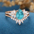 Pear cut Turquoise Cluster Engagement ring Bridal Set 