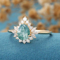 1.2 Carat Moss Agate Natural Green Pear cut Cluster Engagement rings 