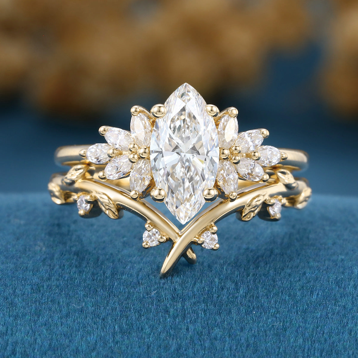 1.0 Carat Marquise cut Lab Grown Diamond Wedding bridal set