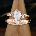 Nature Inspired Moissanite Couple Rings | D Color VVS1 | Rose Gold Leaf Wedding Bridal Set