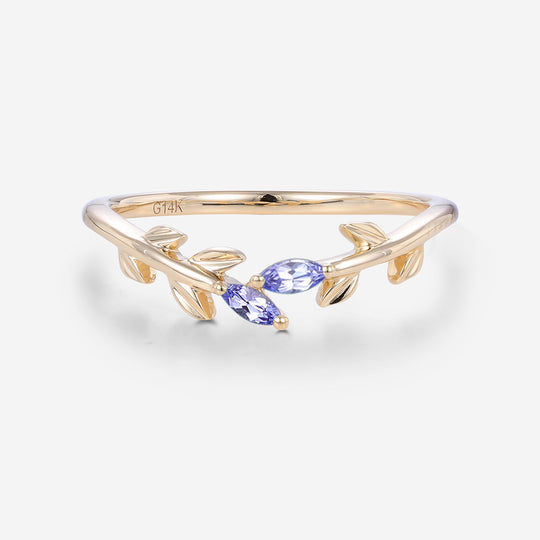 Marquise Tanzanite leaf Curved Wedding Band Ring