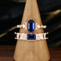 Forever Glow Lab Sapphire Couple Rings | Rose Gold Leaf Wedding Bridal Set