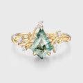 Nature Inspired Kite cut Moss Agate Leaf Gold Engagement Ring