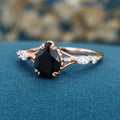 Pear cut Black Onyx Solid Gold Engagement Ring