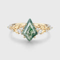 Nature Inspired Kite cut Moss Agate Leaf Gold Engagement Ring