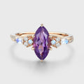 Inspired  Marquise cut Amethyst Matching Diamond | Moonstone Solid Gold Engagement Ring