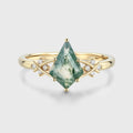 Kite Cut Natural Green Moss Agate Cluster Engagement Ring