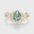 Pear cut Moss Agate Leaf‑Vine Bridal Set