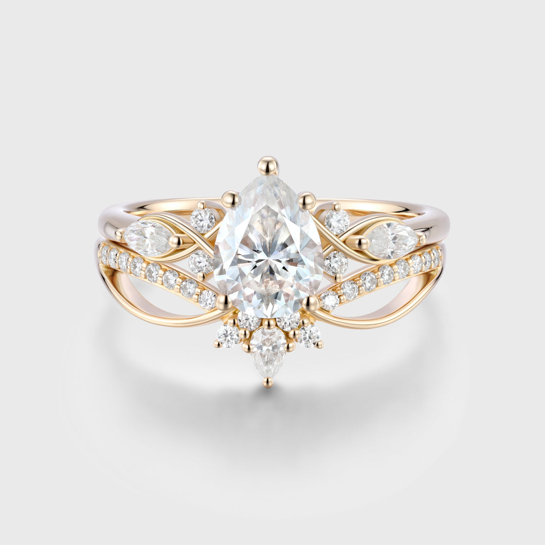 Pear cut Moissanite Side Stone Bridal Set