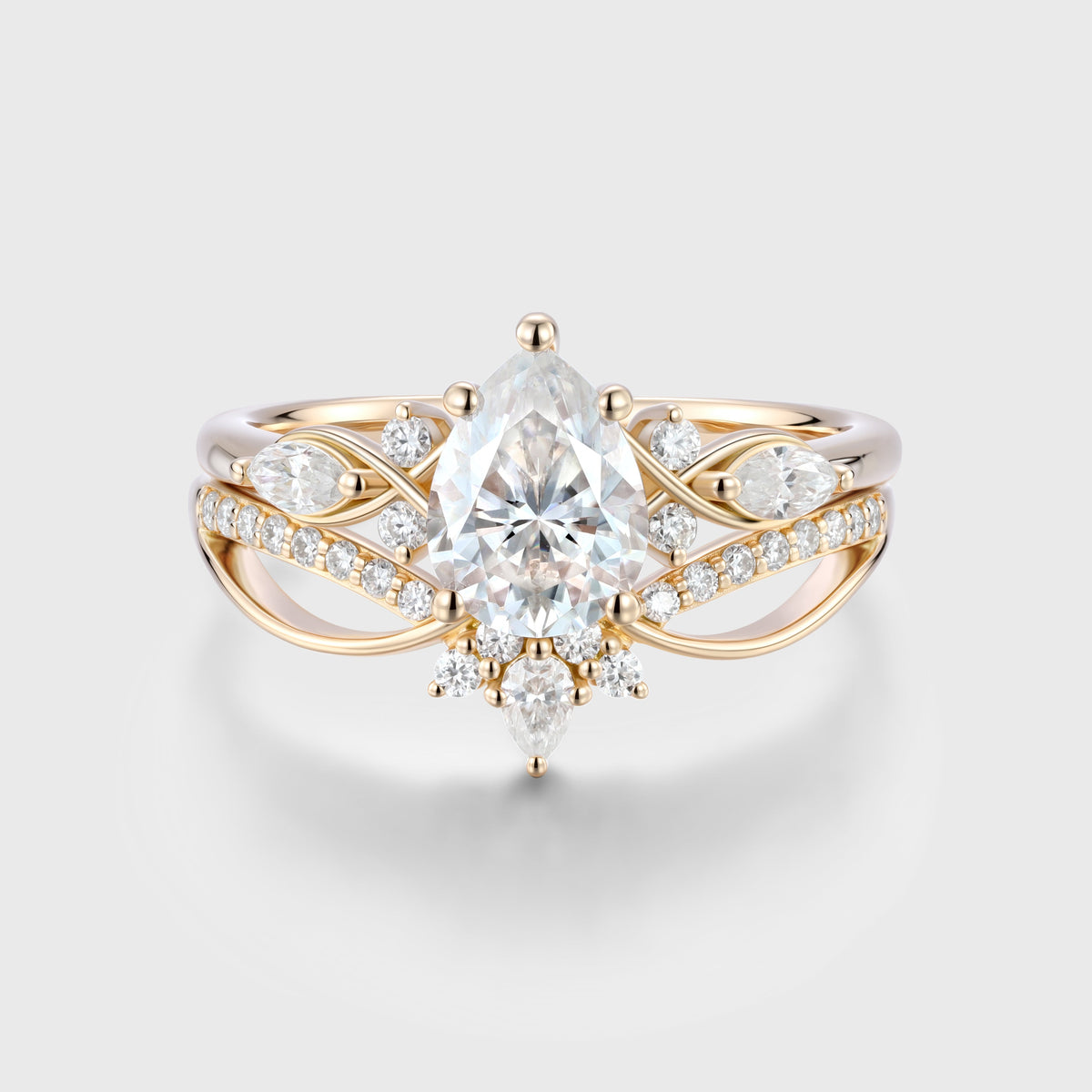Pear cut Moissanite Side Stone Bridal Set
