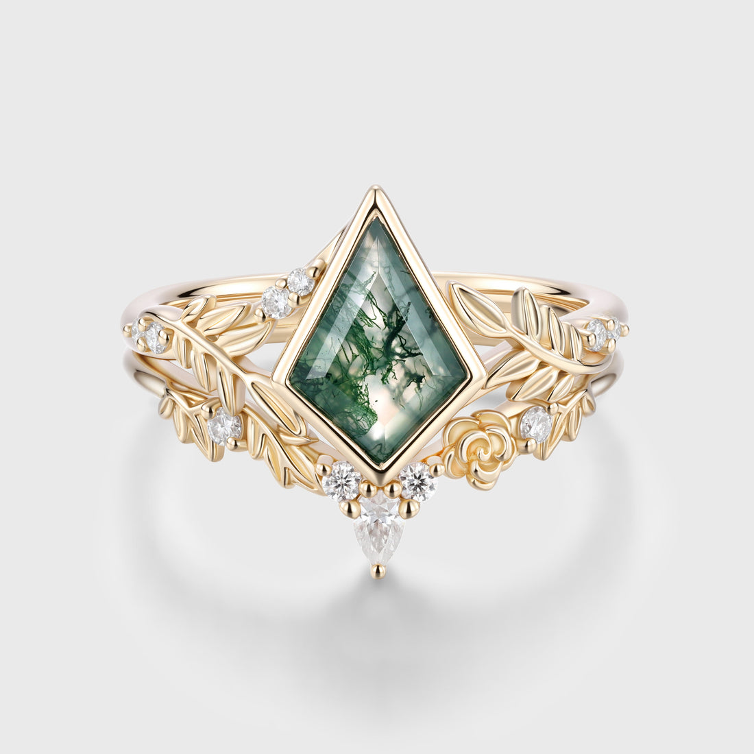 Kite cut Moss Agate Nature Floral Bridal Set