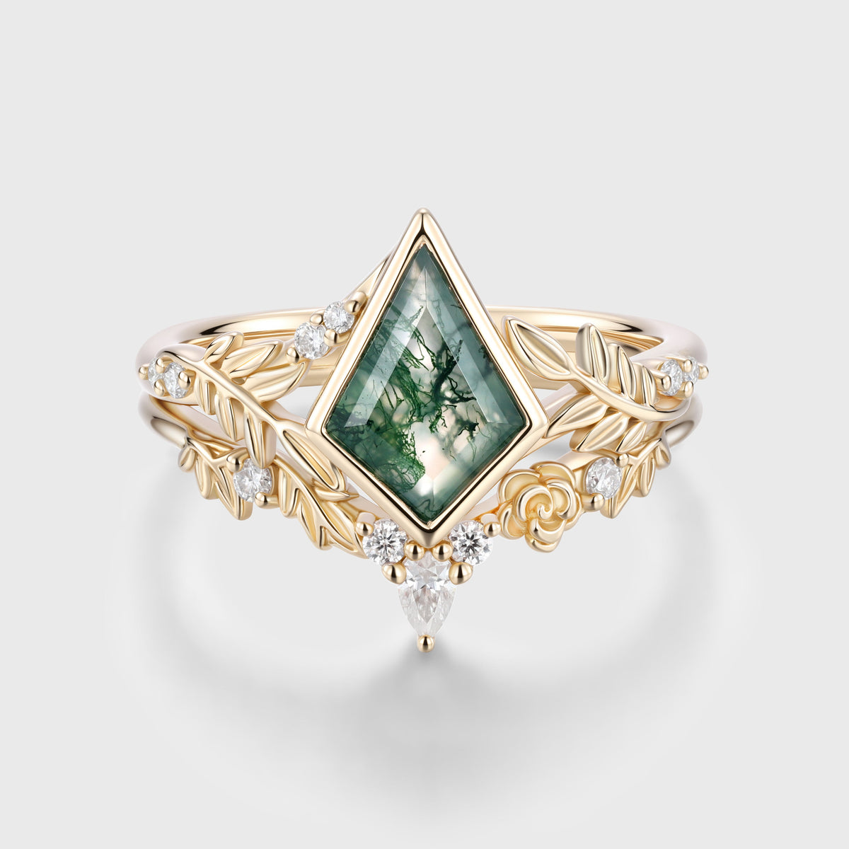 Kite cut Moss Agate Nature Floral Bridal Set