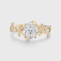 Nature Inspired Oval cut Moissanite Leaf Gold Engagement Ring