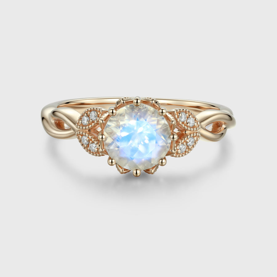 1.5 Carat Round cut Moonstone Flower Engagement Ring