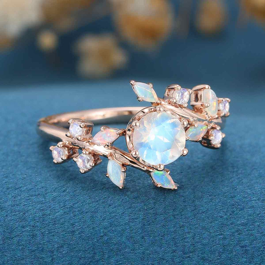 Round cut Moonstone Match Opal | Moonstone Engagement Ring