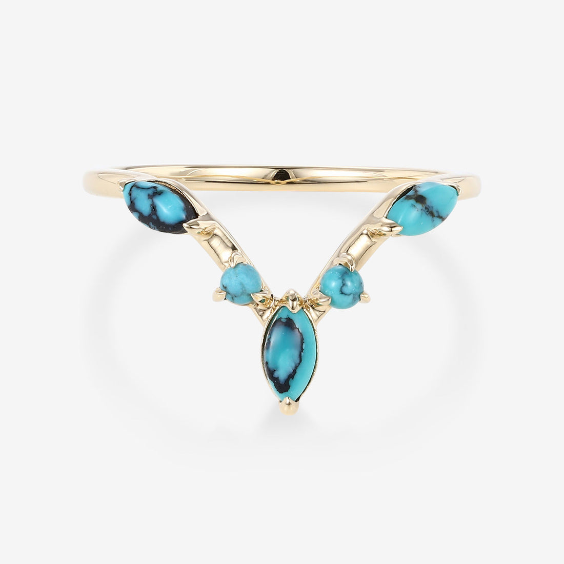 Marquise cut Turquoise Curved Wedding Band Ring