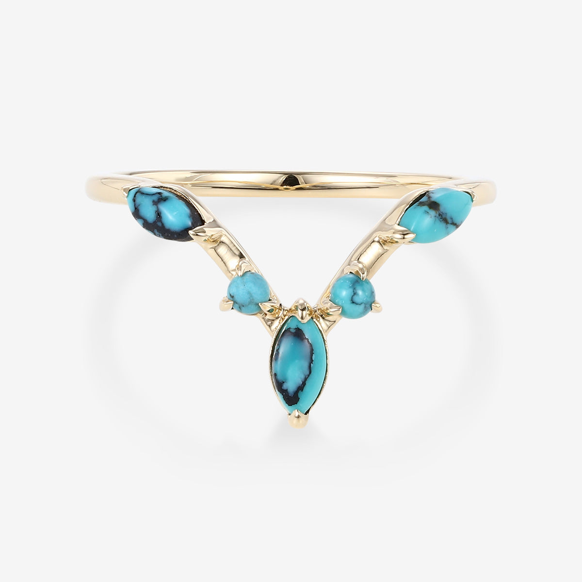 Marquise cut Turquoise Curved Wedding Band Ring