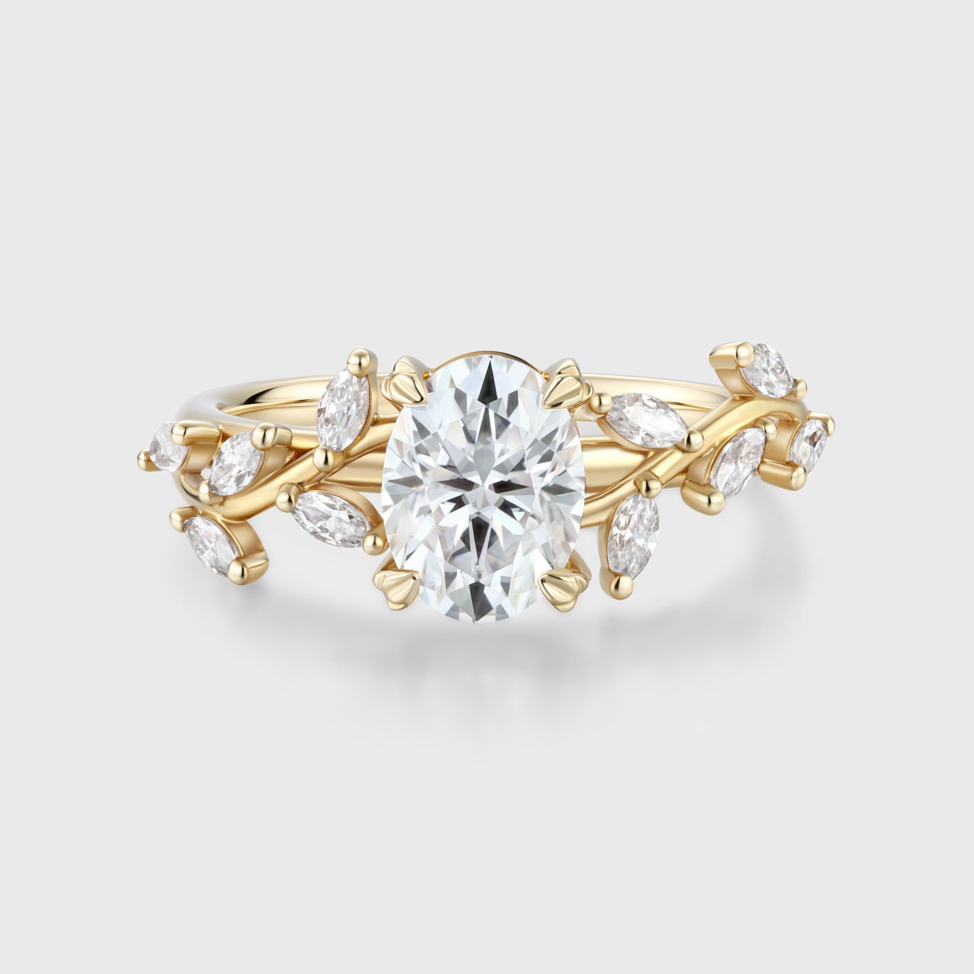 Nature Inspired Marquise cut Moissanite Solid Gold Engagement Ring