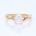 Nature Inspired Pear cut Moissanite Leaf Gold Engagement Ring