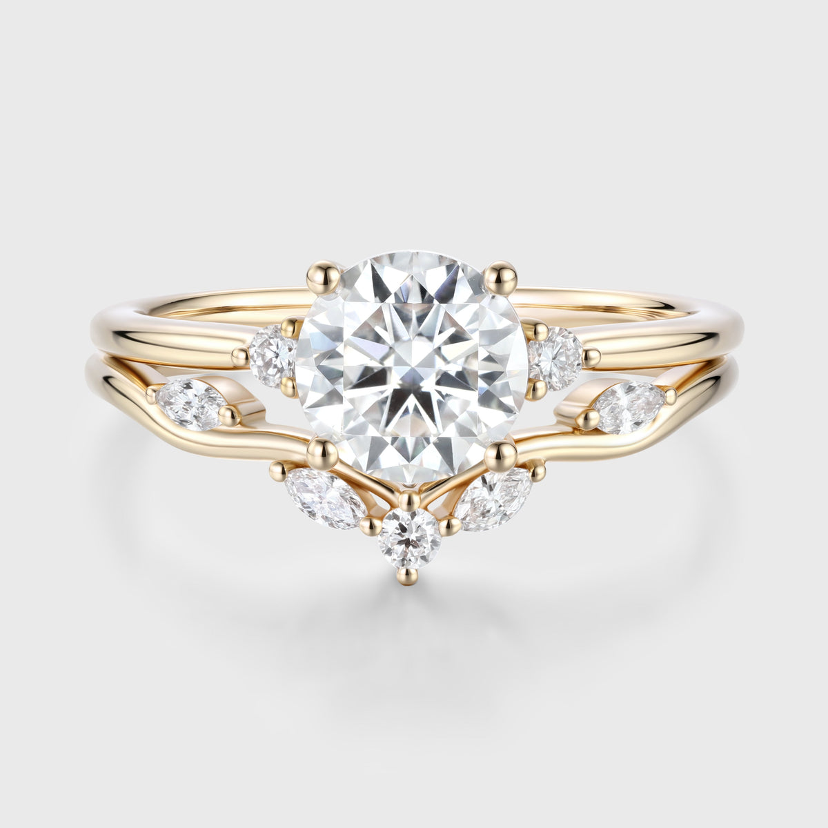 Round Cut Moissanite Wedding Bridal Set