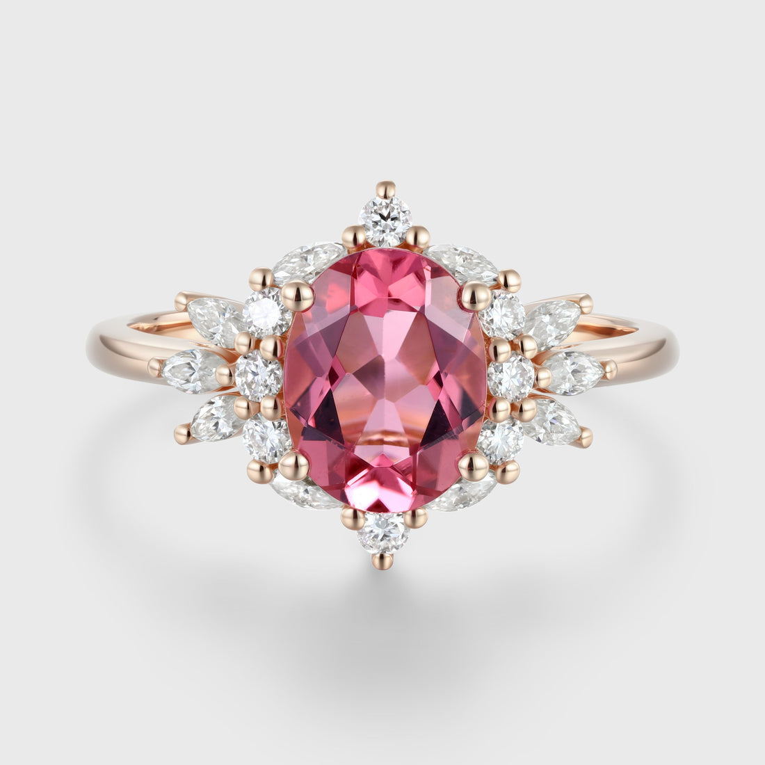 Oval cut Tourmaline Cluster Engagement ring