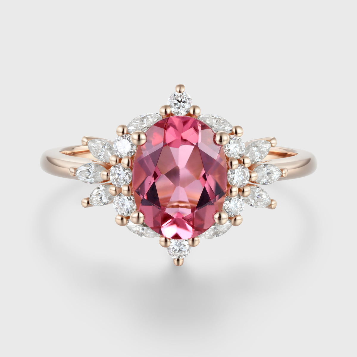 Oval cut Tourmaline Cluster Engagement ring