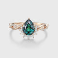 Pear cut Lab Alexandrite Solid Gold Engagement Ring
