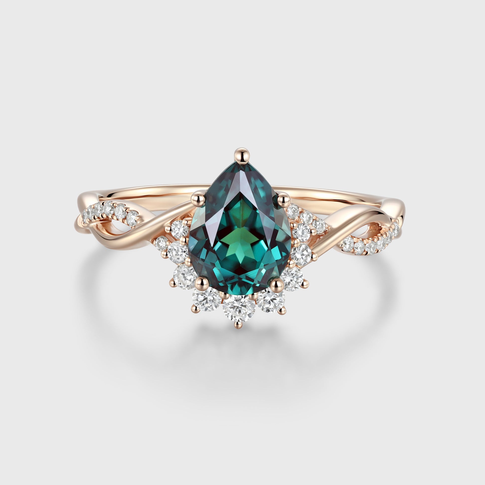 Pear cut Lab Alexandrite Solid Gold Engagement Ring