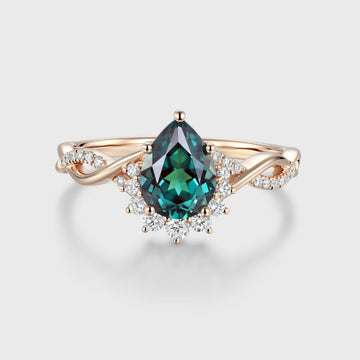 Pear cut Lab Alexandrite Solid Gold Engagement Ring
