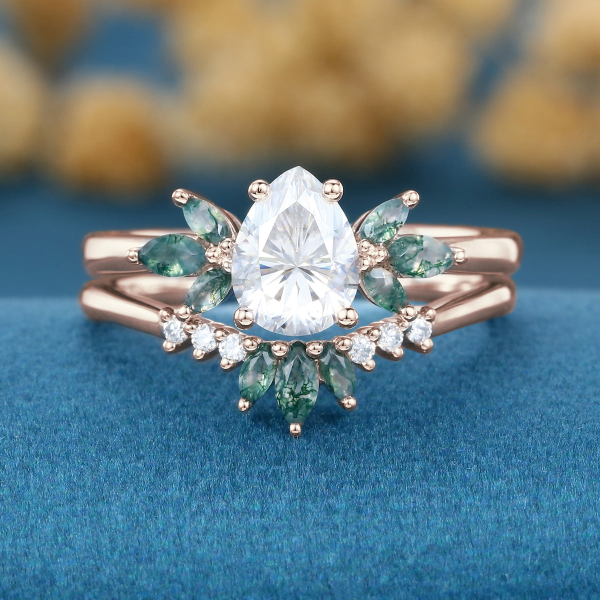 Unique Custom 2PCS Oval cut shaped Moissanite Engagement rings