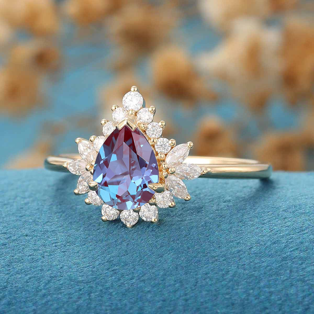 Pear cut Alexandrite | Diamond Engagement ring 