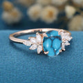 Oval Cut Turquoise Cluster Engagement Ring