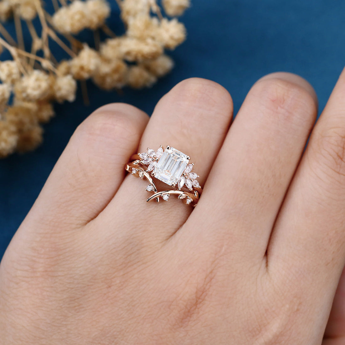Emerald cut Lab Grown Diamond Wedding bridal set