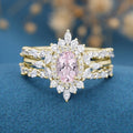 1.0Carat Oval cut Morganite Engagement ring Bridal Set