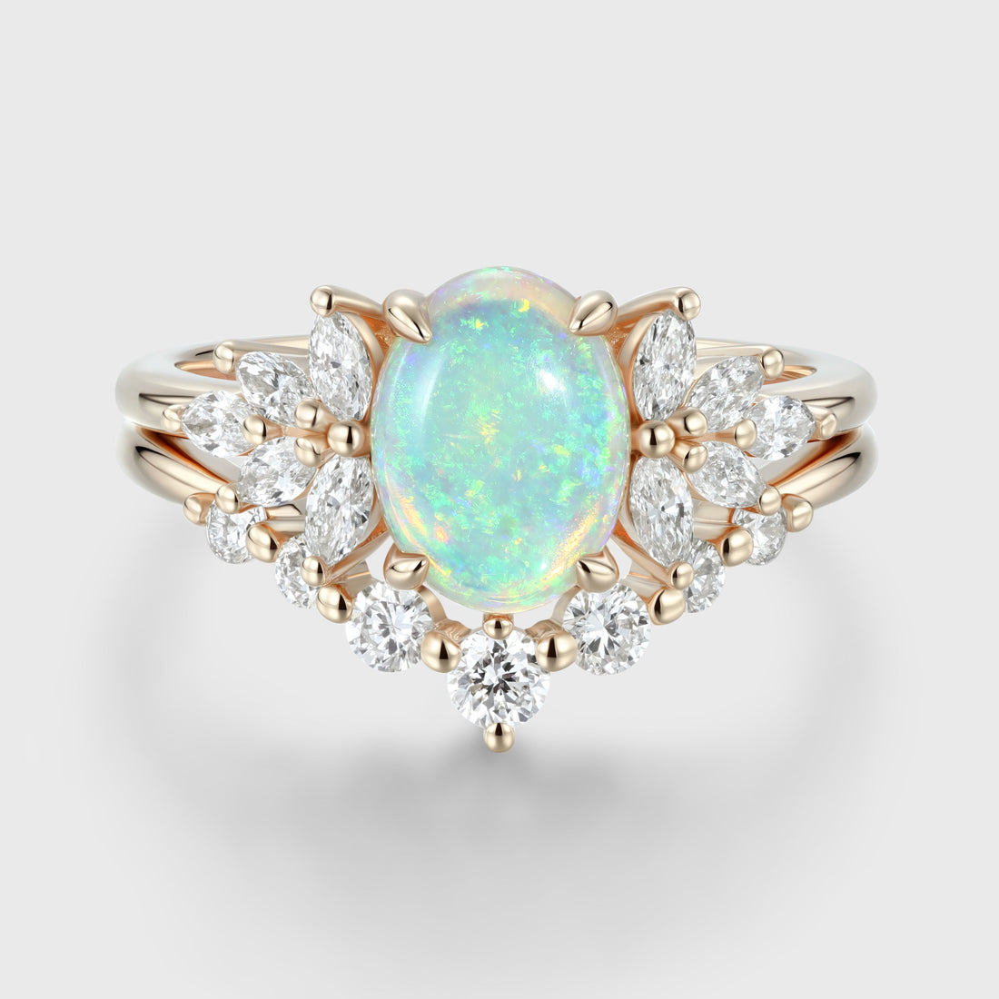 Oval cut Opal Engagement ring Bridal Set